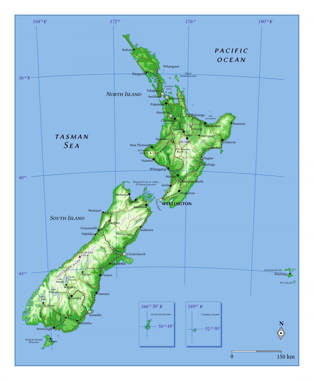 خريطة الارتفاع في نيوزيلندا