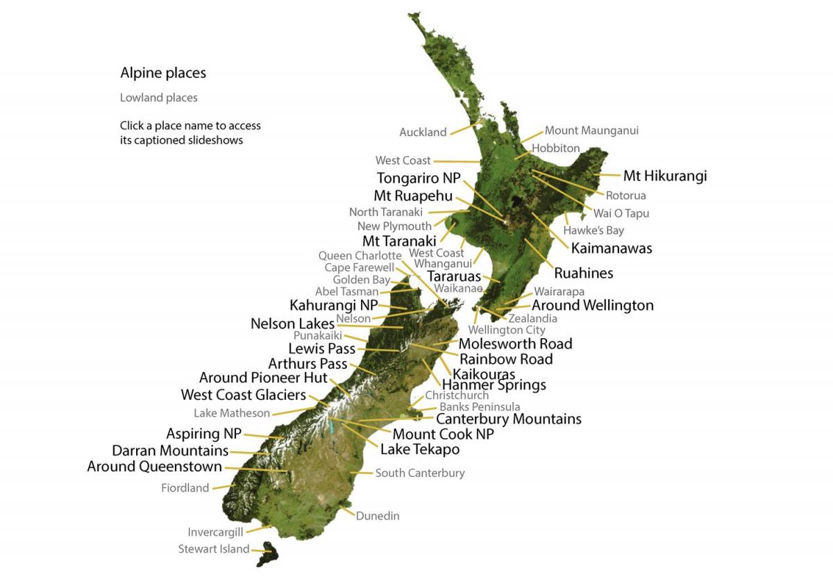 خريطة جبال في نيوزيلندا