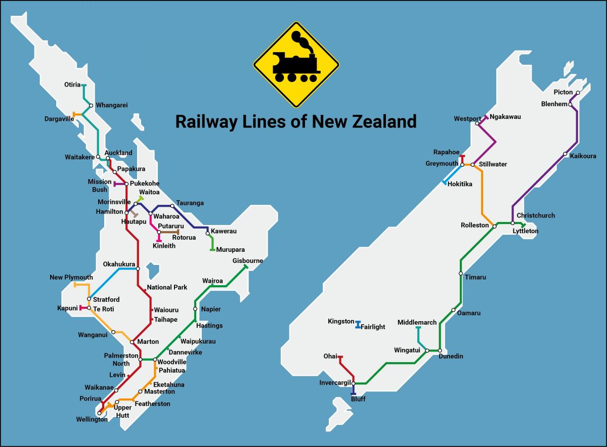 خريطة خطوط القطار في نيوزيلندا