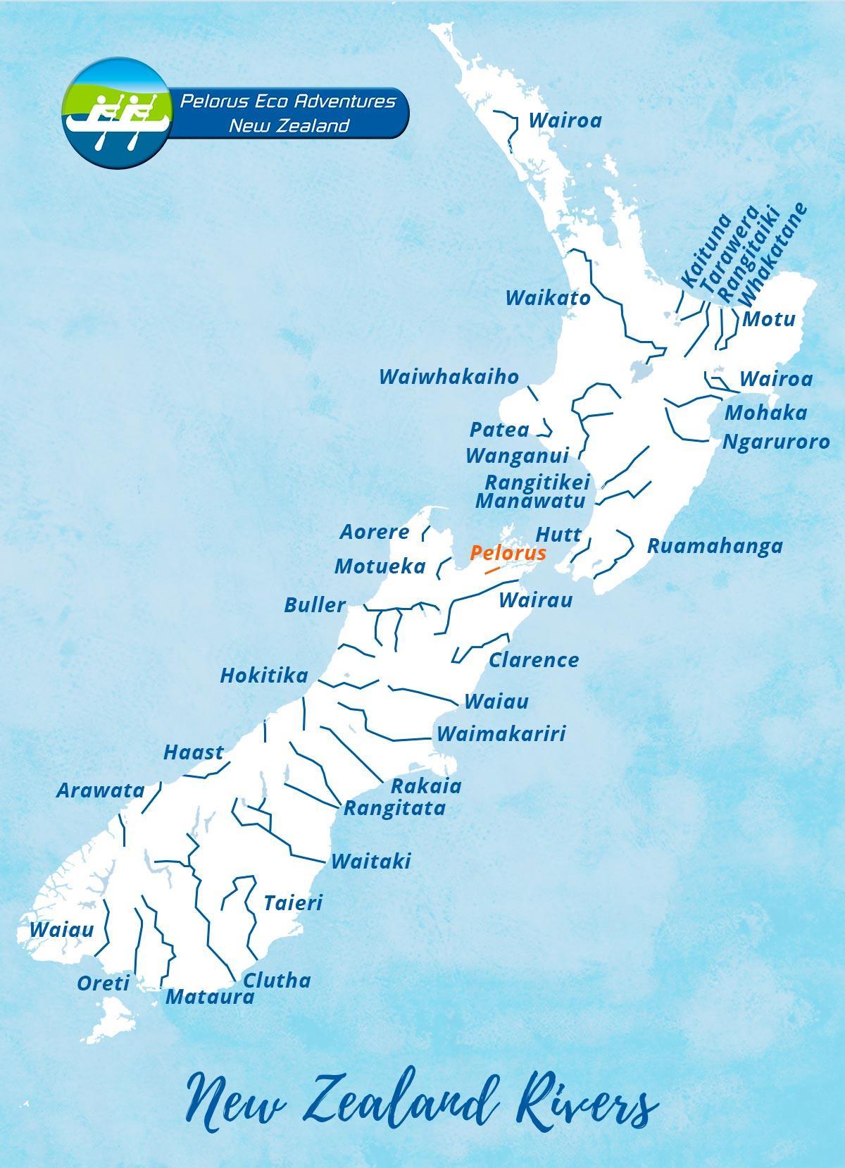خريطة الأنهار في نيوزيلندا